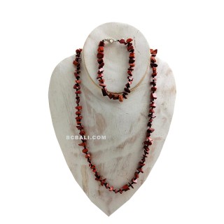 Stone Necklace Red Coral Set Bracelet Made in Bali